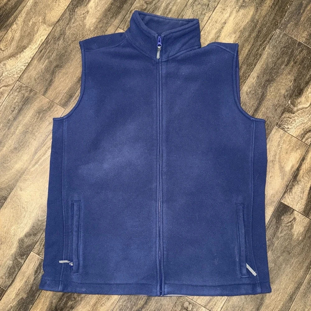 LANDS END Fleece Full-Zip Vest Zip Pockets Thermacheck‎ Navy Blue Men's Size M